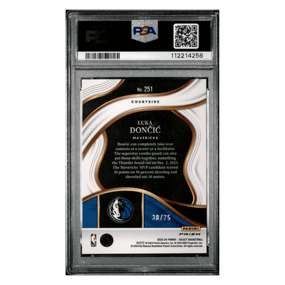 Luka Doncic PSA 10 2023 Panini Select Blue Wave #d/ 75 Card #251