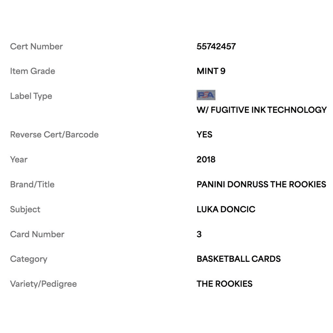 Luka Doncic PSA 9 2018 Panini Donruss The Rookies Card #3