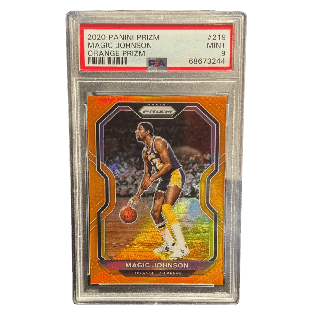 Magic Johnson PSA 9 2020 Panini Prizm Orange #d/ 49 Card #219