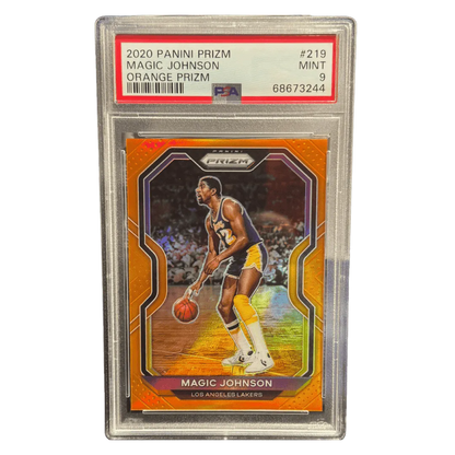 Magic Johnson PSA 9 2020 Panini Prizm Orange #d/ 49 Card #219