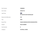 Malik Nabers PSA 10 2024 Panini Donruss Rated Rookie Retro Card #6