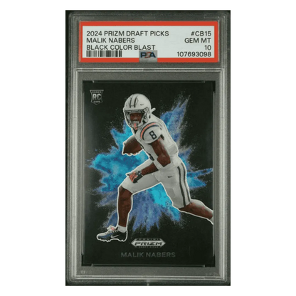 Malik Nabers PSA 10 2024 Panini Prizm Draft Picks Black Color Blast Case Hit Card #CB15