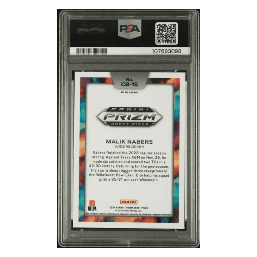 Malik Nabers PSA 10 2024 Panini Prizm Draft Picks Black Color Blast Case Hit Card #CB15