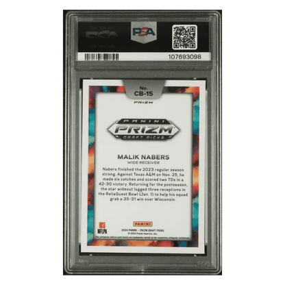 Malik Nabers PSA 10 2024 Panini Prizm Draft Picks Black Color Blast Case Hit Card #CB15