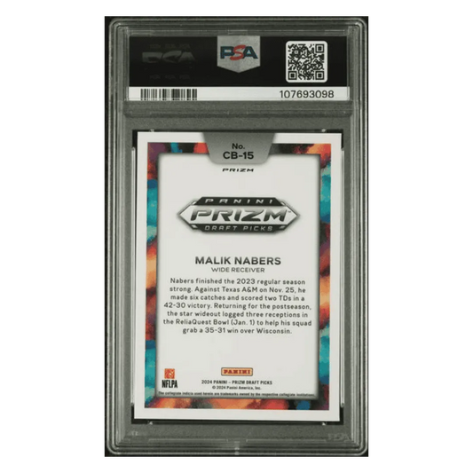 Malik Nabers PSA 10 2024 Panini Prizm Draft Picks Black Color Blast Case Hit Card #CB15