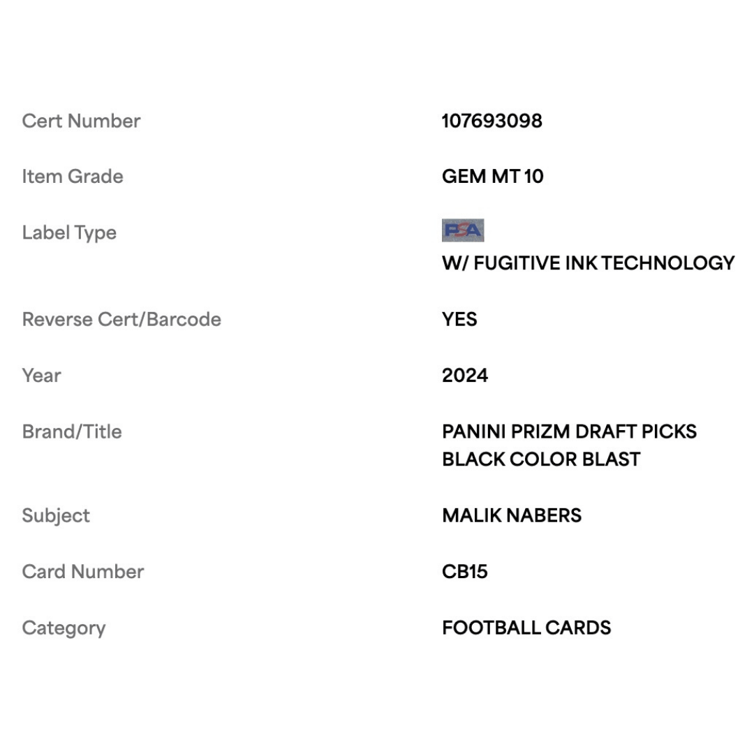 Malik Nabers PSA 10 2024 Panini Prizm Draft Picks Black Color Blast Rookie RC Card #CB15