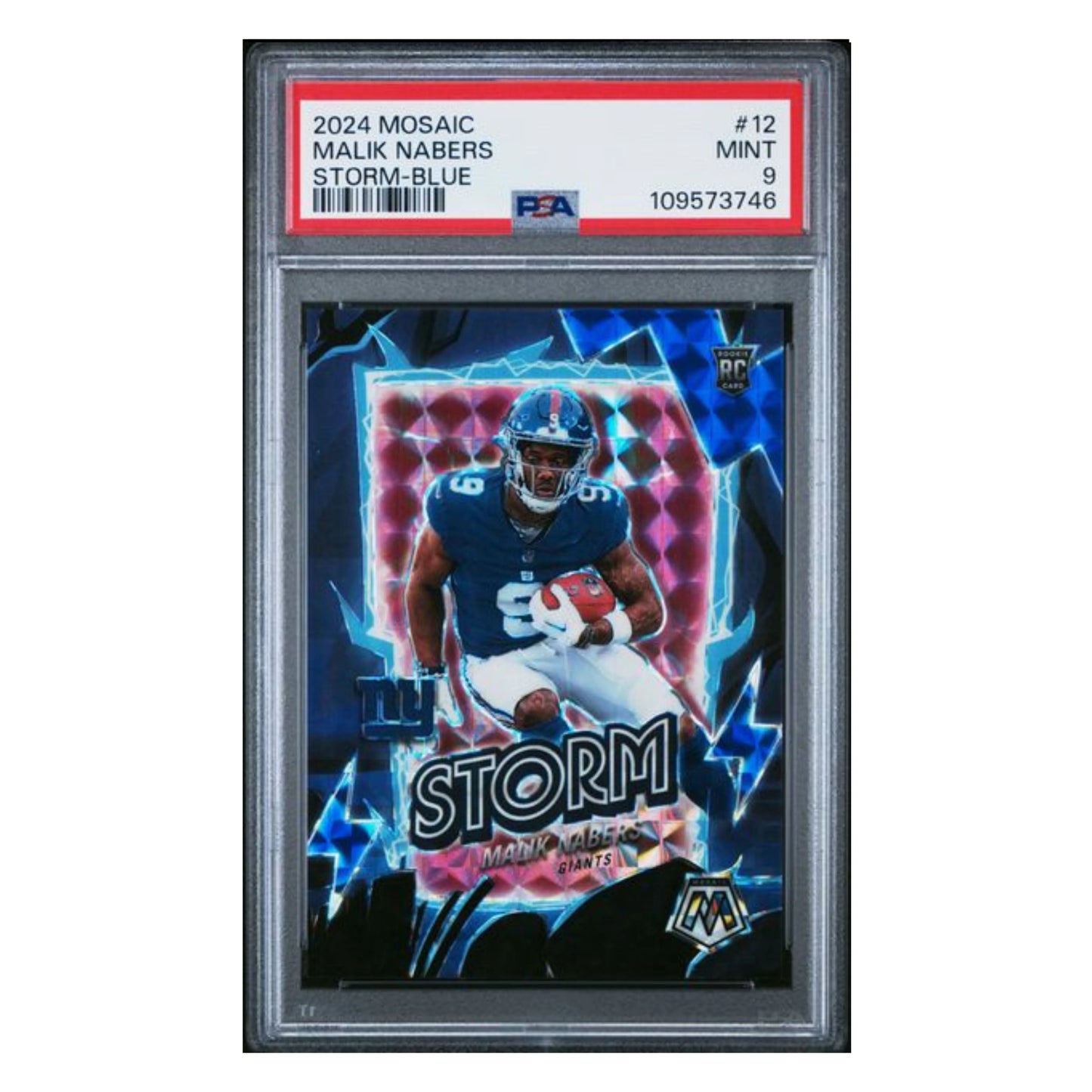 Malik Nabers PSA 9 2024 Panini Mosaic Storm Blue Rookie RC #d/ 99 Card #12
