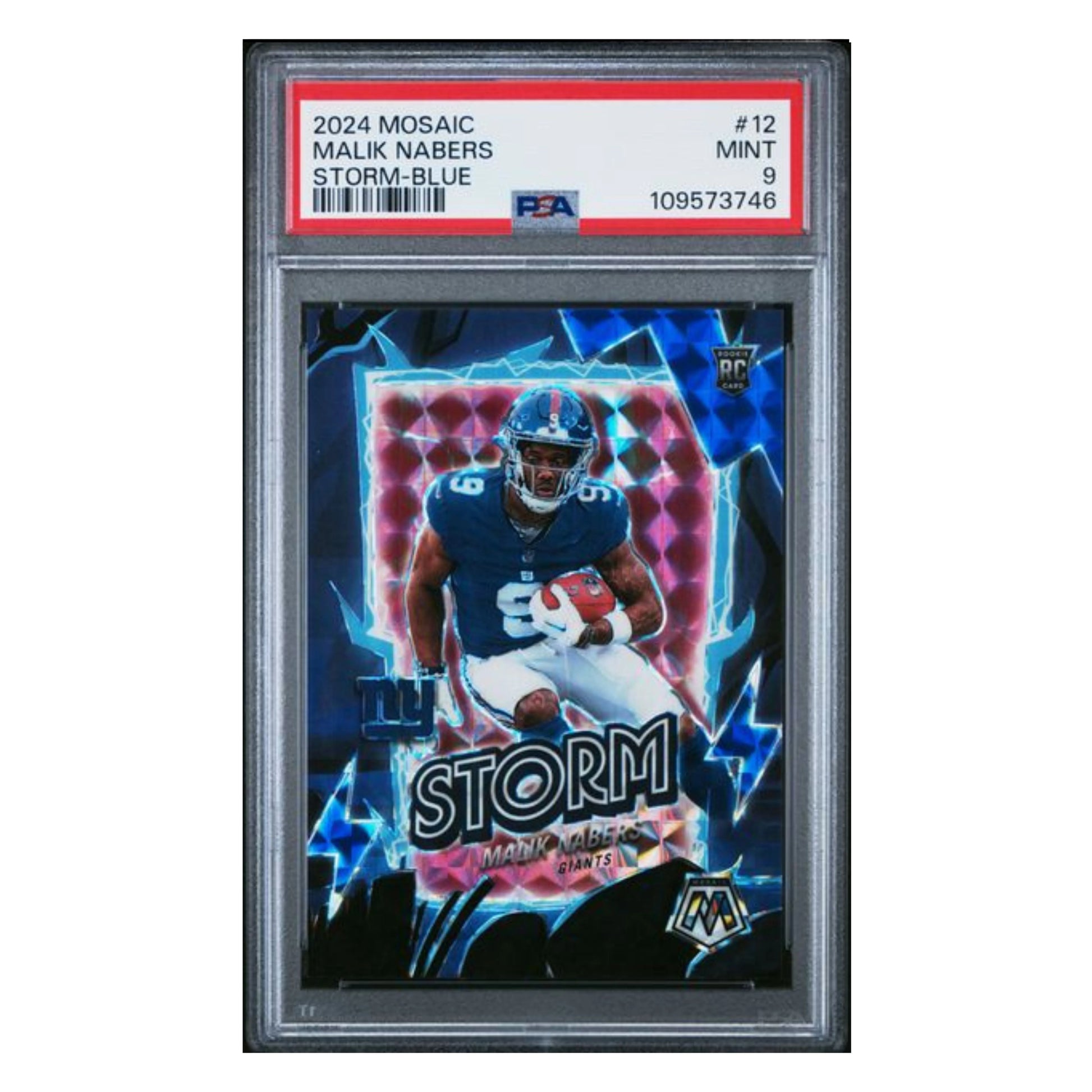Malik Nabers PSA 9 2024 Panini Mosaic Storm Blue Rookie RC #d/ 99 Card #12