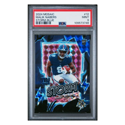 Malik Nabers PSA 9 2024 Panini Mosaic Storm Blue Rookie RC #d/ 99 Card #12