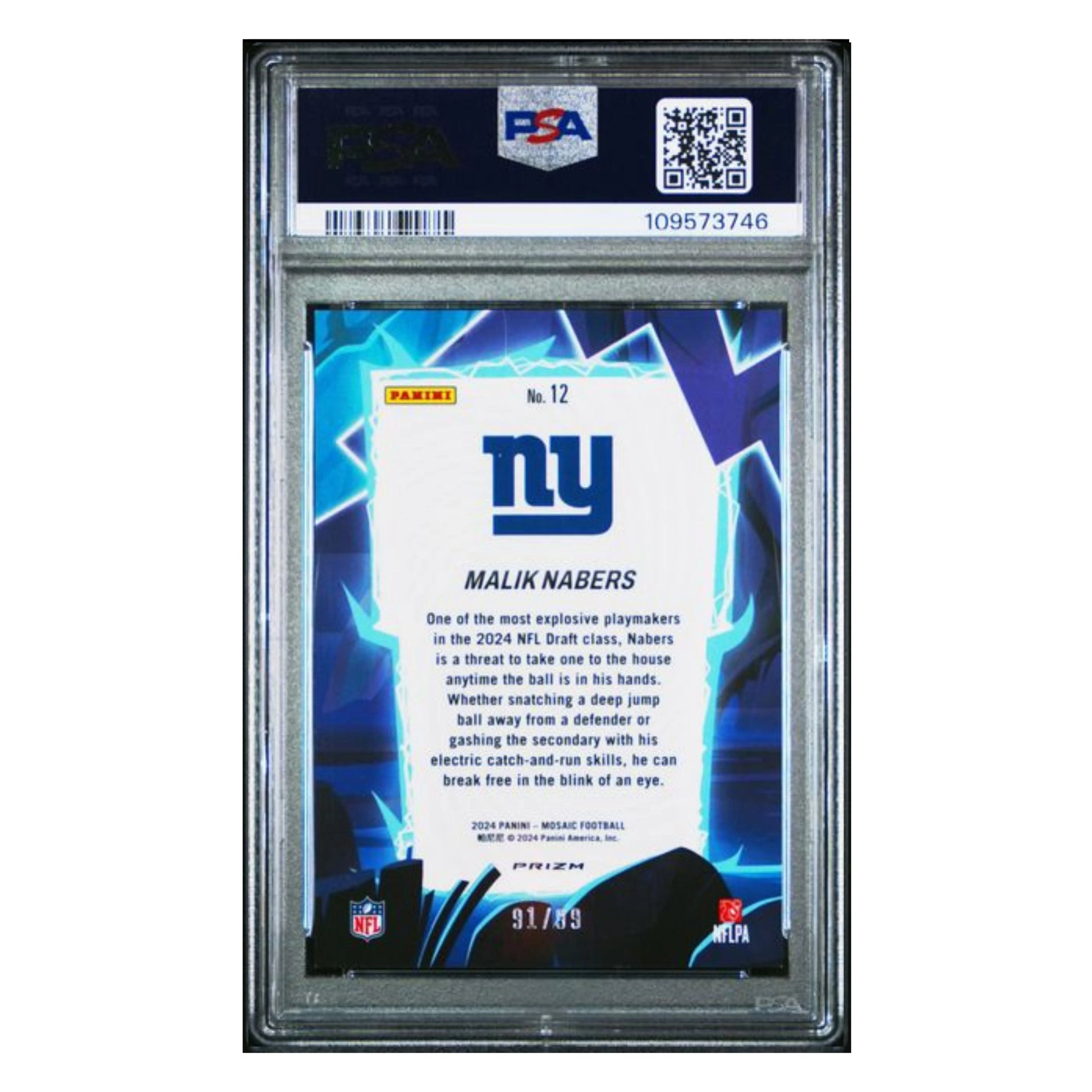 Malik Nabers PSA 9 2024 Panini Mosaic Storm Blue Rookie RC #d/ 99 Card #12