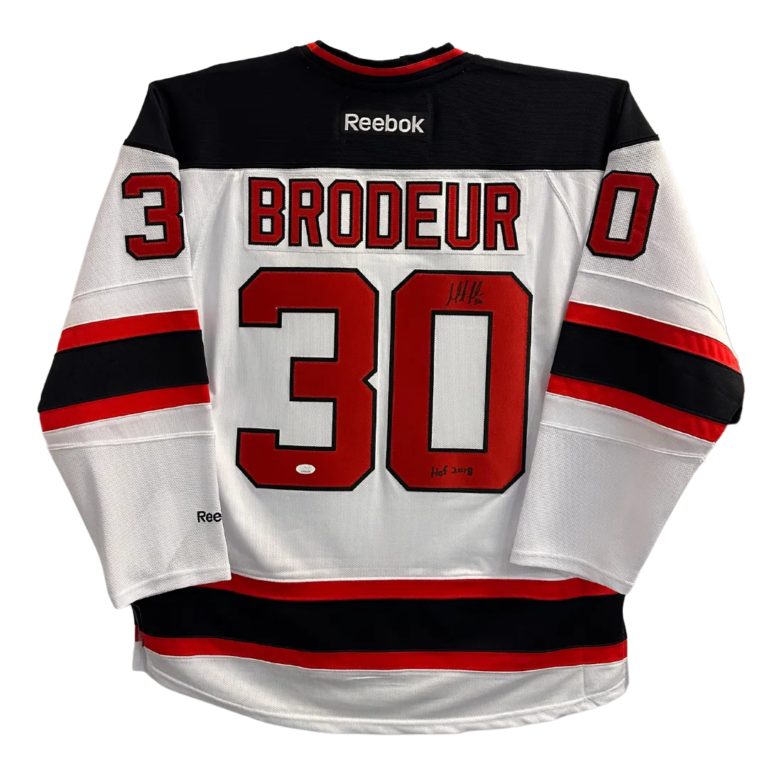 Martin Brodeur New Jersey Devils Autographed Reebok Away Jersey w/ HOF Inscription - JSA COA
