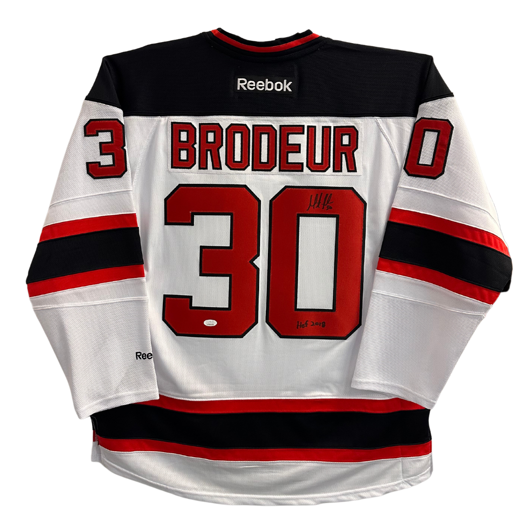 Martin Brodeur New Jersey Devils Autographed Reebok Away Jersey w/ HOF Inscription - JSA COA