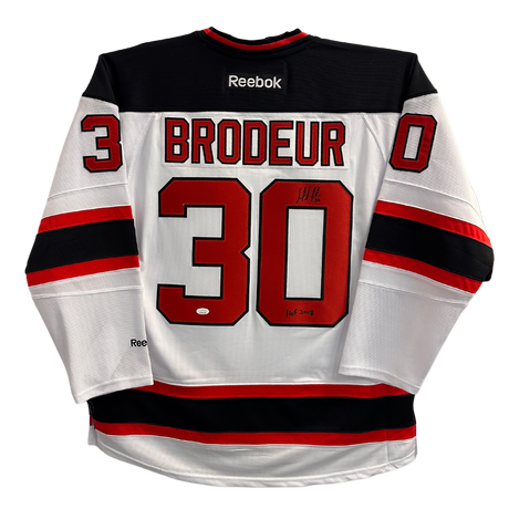 Martin Brodeur New Jersey Devils Autographed Reebok Away Jersey w/ HOF Inscription - JSA COA