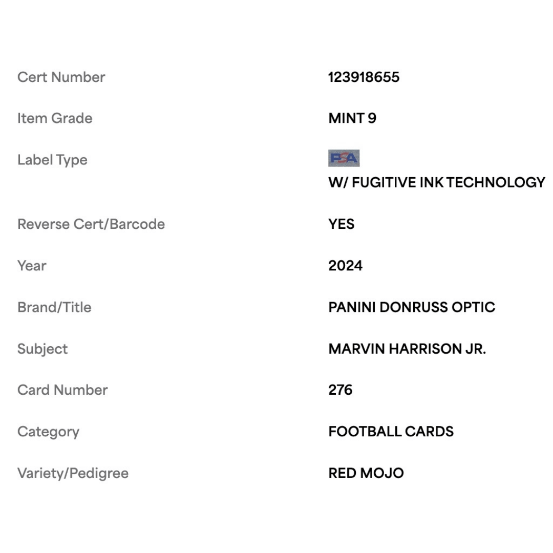 Marvin Harrison Jr PSA 9 2024 Panini Donruss Optic Red Mojo Card #276