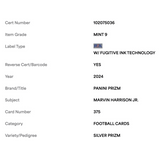 Marvin Harrison Jr PSA 9 2024 Panini Prizm Silver Card #375