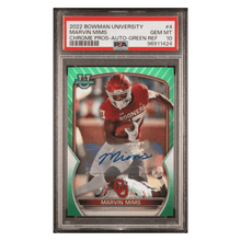 Marvin Mims PSA 10 2022 Topps Bowman University Chrome Prospects Autograph Green Refractor #d/ 99 Card #4