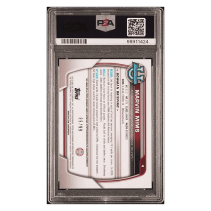 Marvin Mims PSA 10 2022 Topps Bowman University Chrome Prospects Autograph Green Refractor #d/ 99 Card #4
