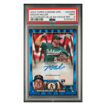 Mason Miller PSA 9 2023 Topps Chrome Update Autograph Blue Raywave Refractor #d/150 Card #ACMMI
