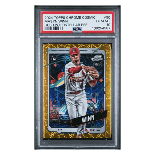 Masyn Winn PSA 10 2024 Topps Chrome Cosmic Gold Interstellar Refractor Rookie RC #d/ 50 Card #90