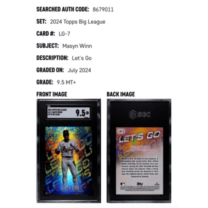 Masyn Winn SGC 9.5 2024 Topps Big League Lets Go 14/50 Card #LG-7