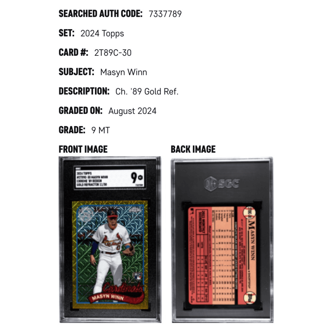Masyn Winn SGC 9 2024 Topps Chrome '89 Design Gold Refractor 11/50 Card #2T89C-30