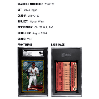Masyn Winn SGC 9 2024 Topps Chrome '89 Design Gold Refractor 11/50 Card #2T89C-30
