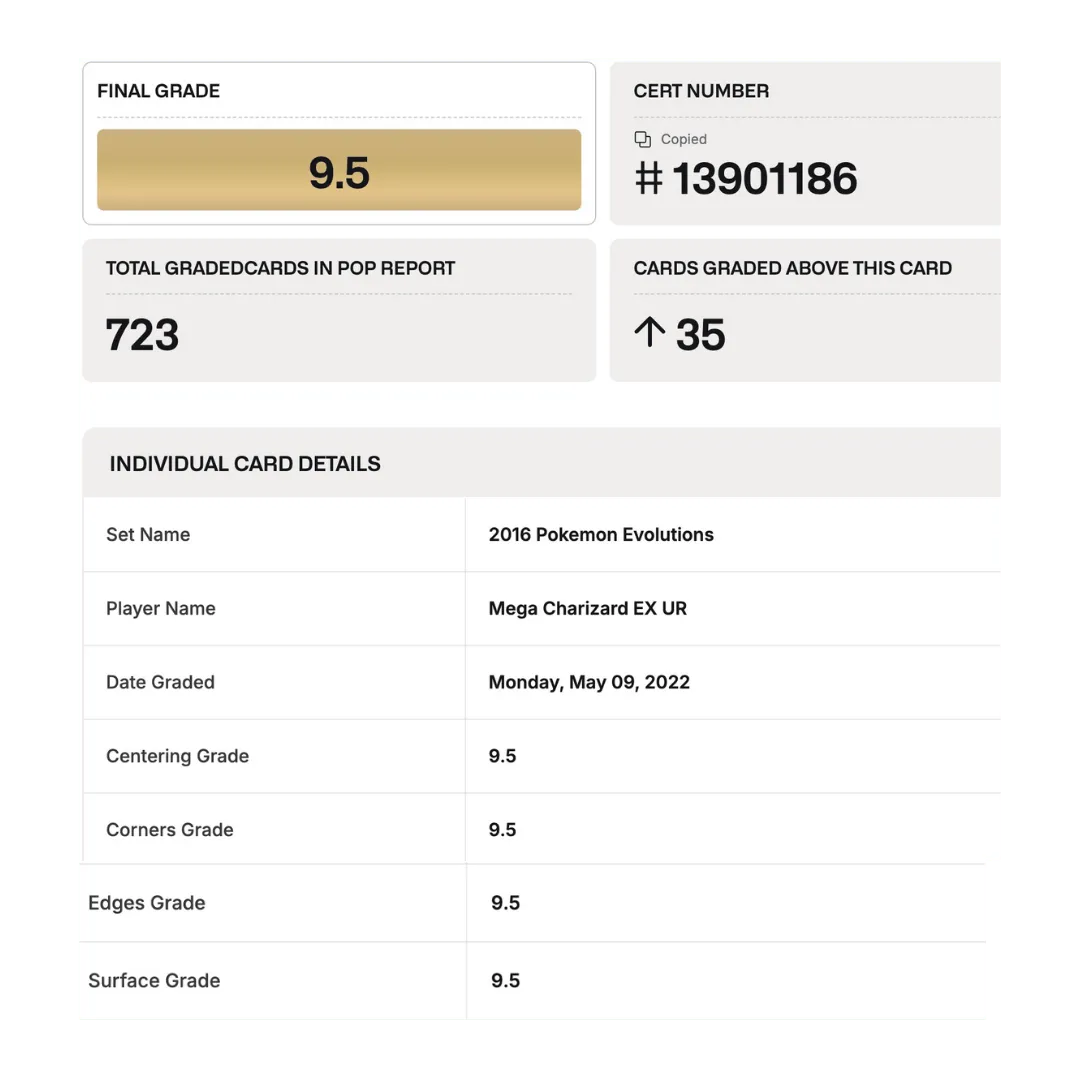 Mega Charizard EX UR BGS 9.5 2016 Pokemon Evolutions Card #13