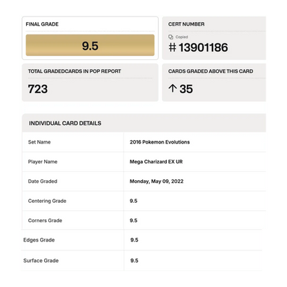 Mega Charizard EX UR BGS 9.5 2016 Pokemon Evolutions Card #13