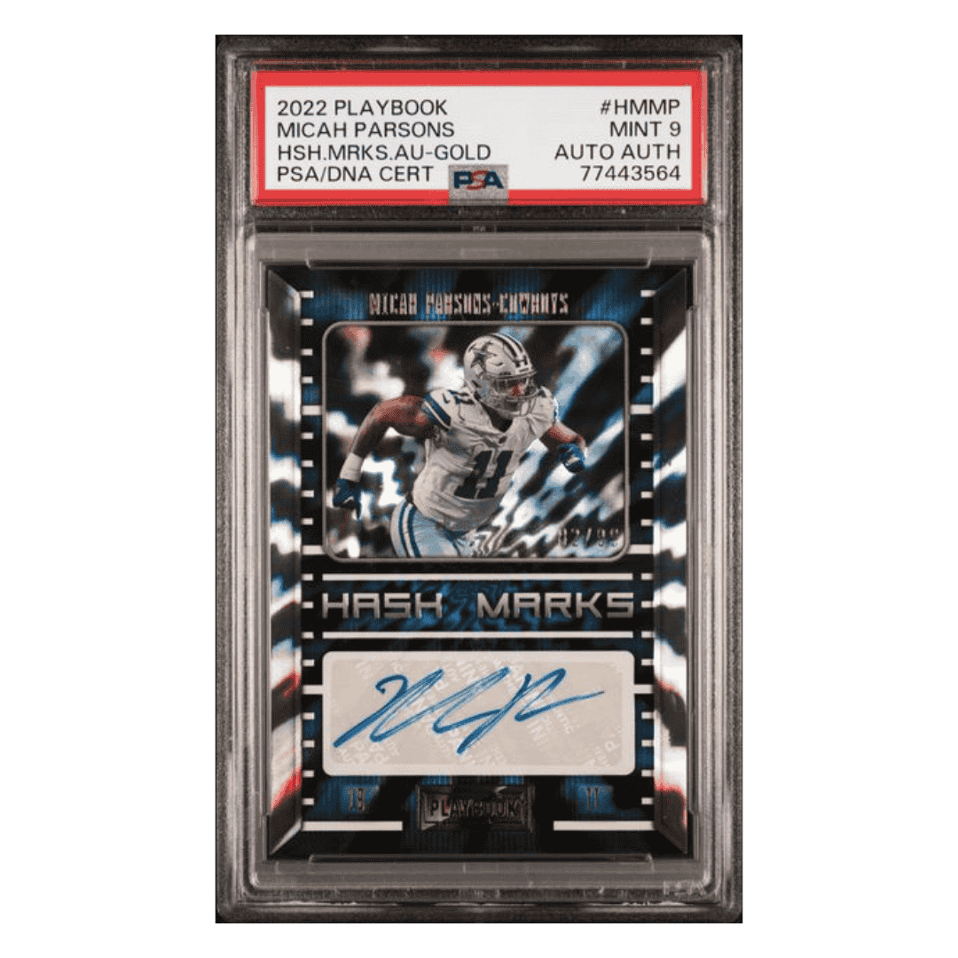 Micah Parsons PSA 9 2022 Panini Playbook Hash Marks Gold Autograph #d/99 Card #HMMP