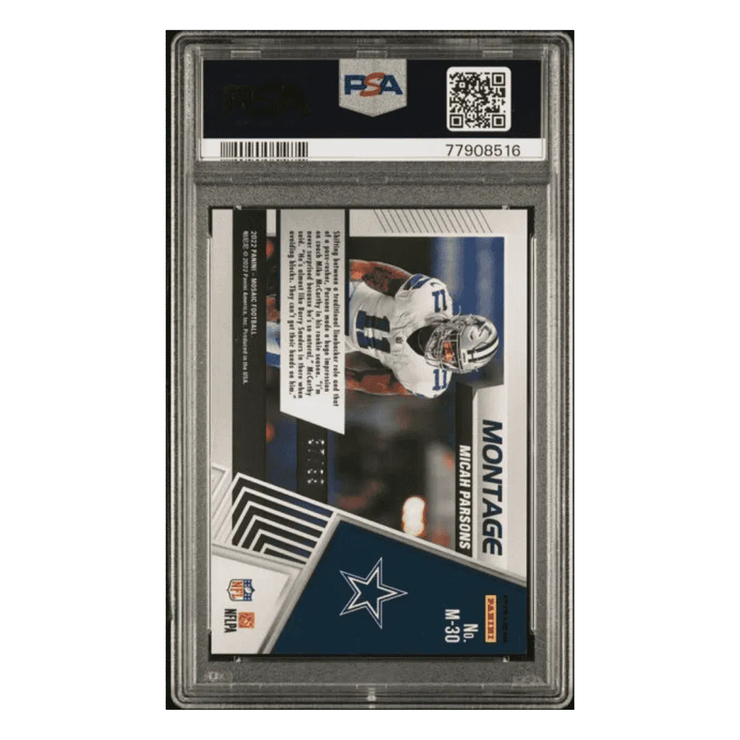 Micah Parsons PSA 10 2022 Panini Mosaic Montage Blue Mosaic #d/ 99 Card #M30