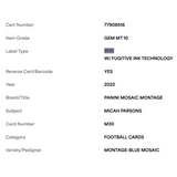 Micah Parsons PSA 10 2022 Panini Mosaic Montage Blue Mosaic #d/ 99 Card #M30