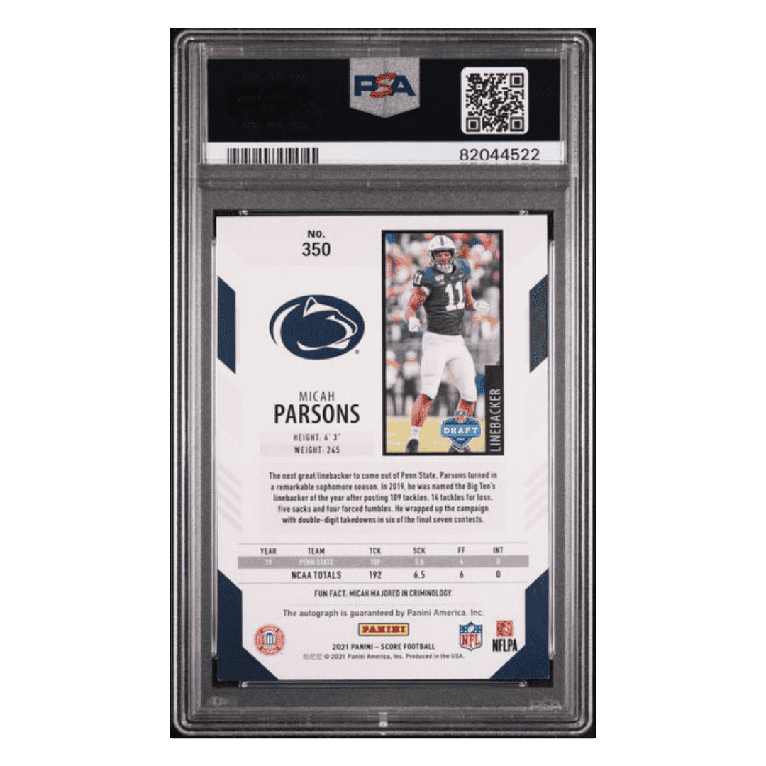 Micah Parsons PSA 8 2021 Score Signature Rookie RC Card #350