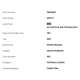 Micah Parsons PSA 9 2021 Panini Mosaic Camp Pink Rookie RC Card #362