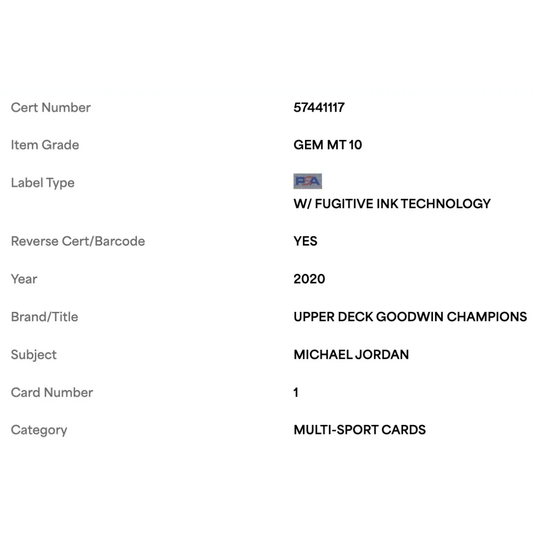 Michael Jordan PSA 10 2020 Upper Deck Goodwin Champs Card #1