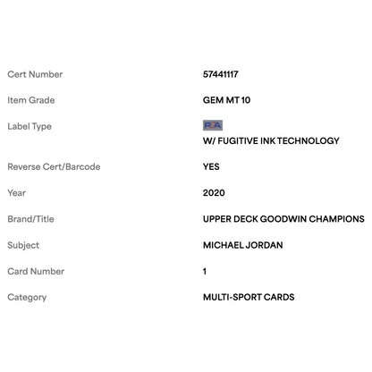 Michael Jordan PSA 10 2020 Upper Deck Goodwin Champs Card #1