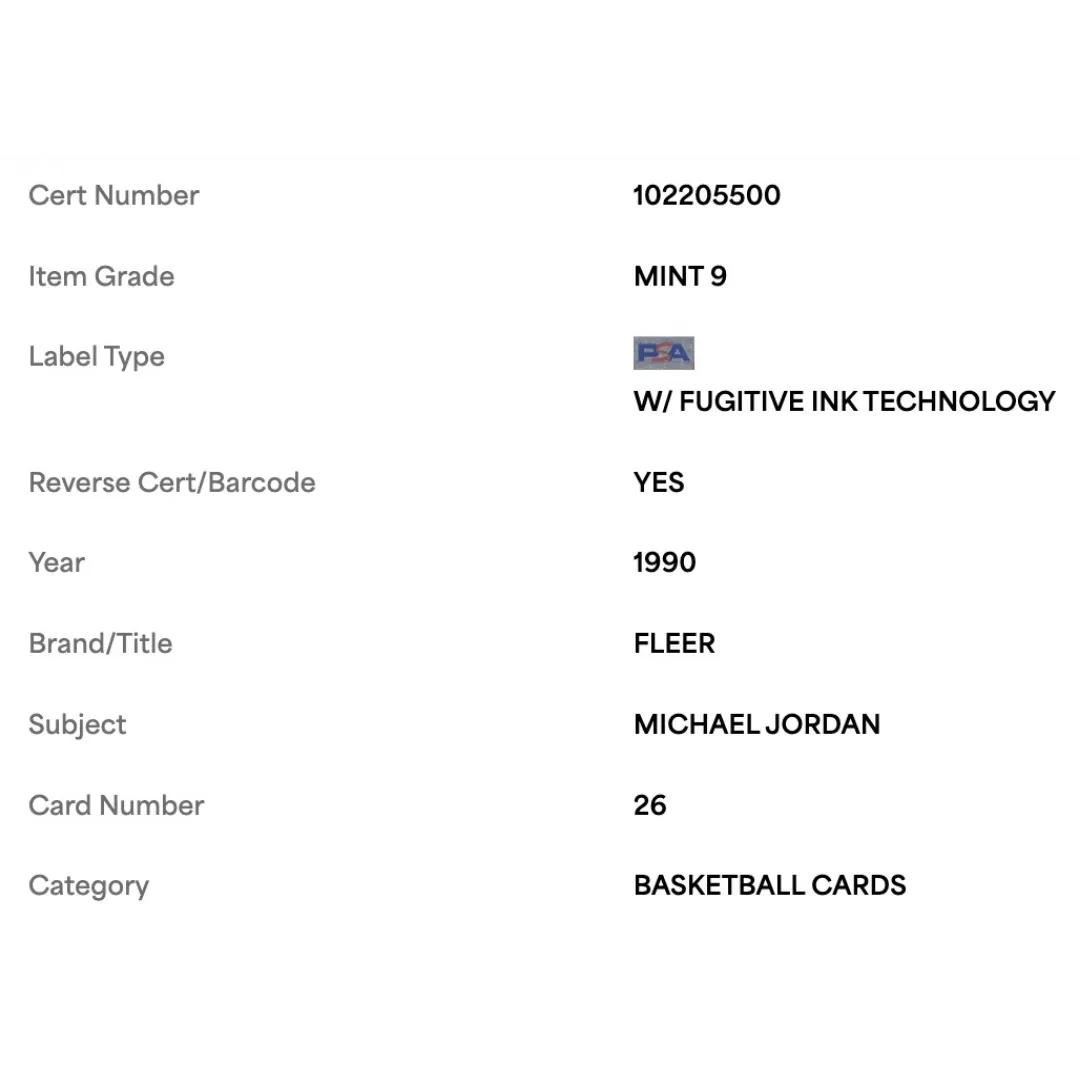 Michael Jordan PSA 9 1990 Fleer Card #26