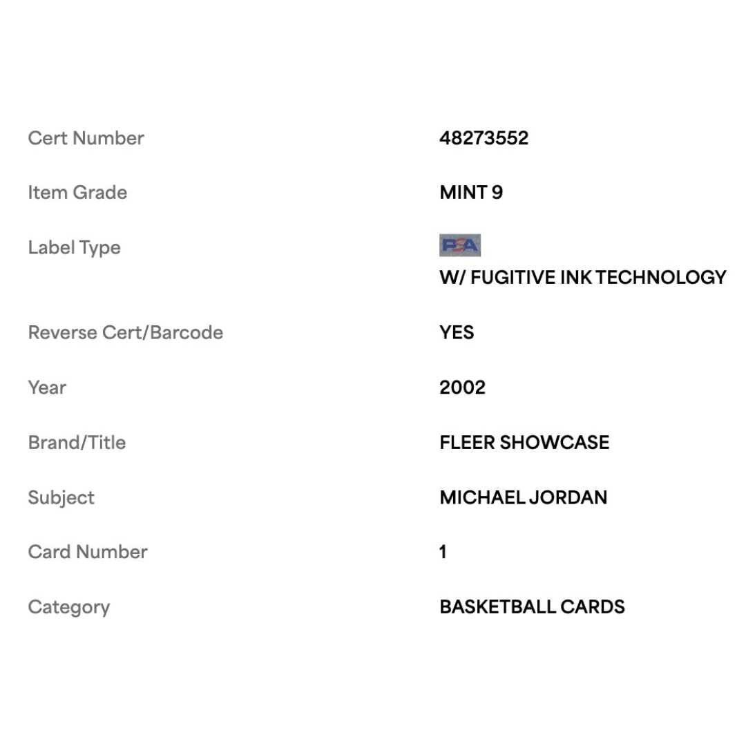 Michael Jordan PSA 9 2002 Fleer Showcase #1