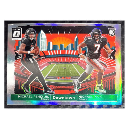 Michael Penix Jr & Michael Vick 2024 Panini Donruss Optic Downtown Duos Rookie RC Card #14