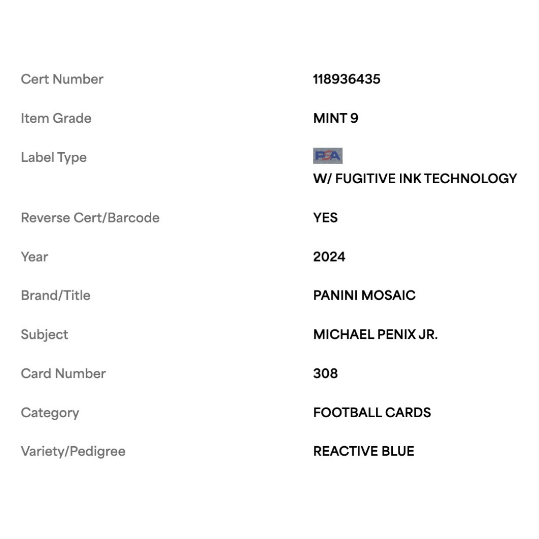 Michael Penix Jr PSA 9 2022 Panini Mosaic Reactive Blue Rookie RC Card #308