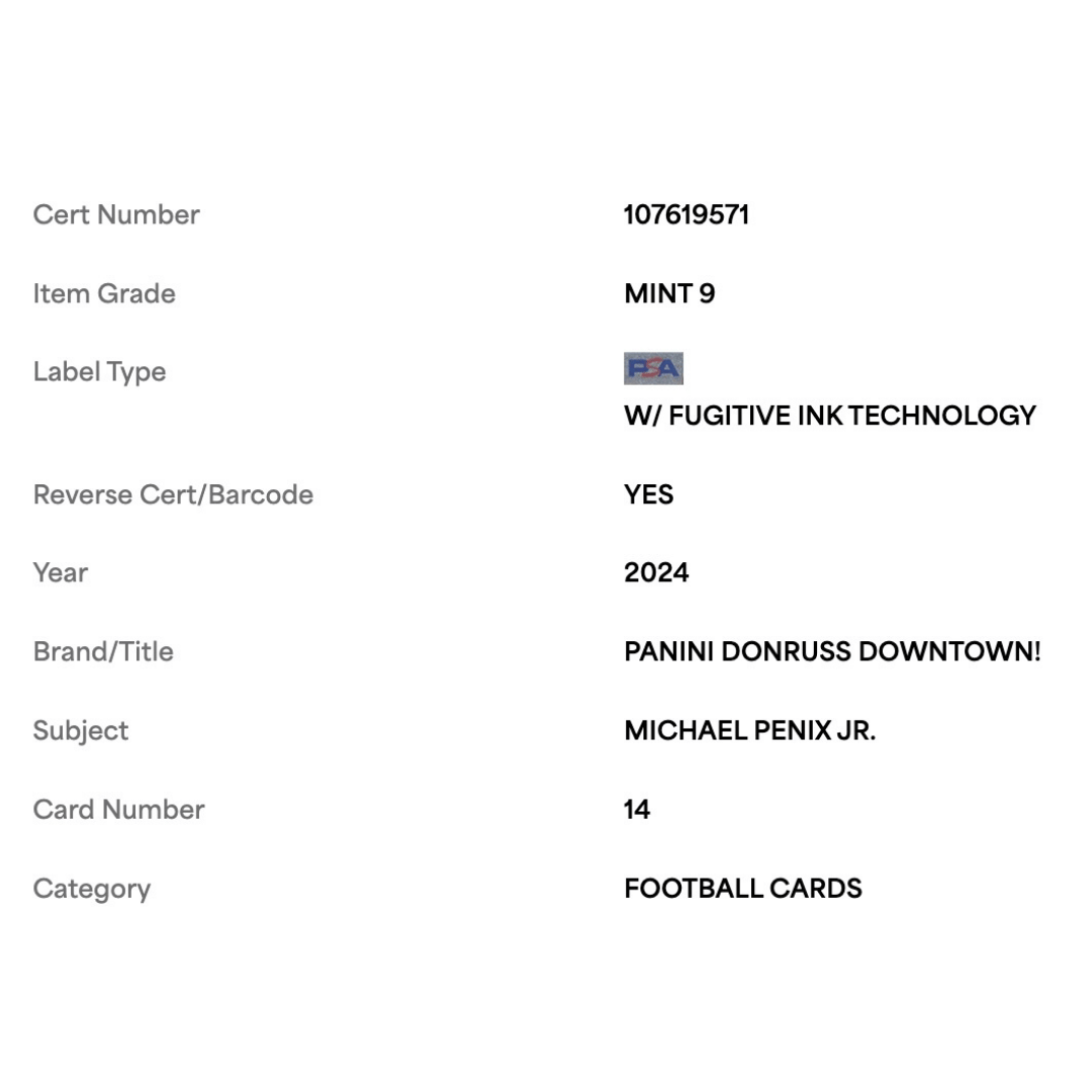 Michael Penix Jr PSA 9 2024 Panini Donruss Downtown! Rookie RC Card #14
