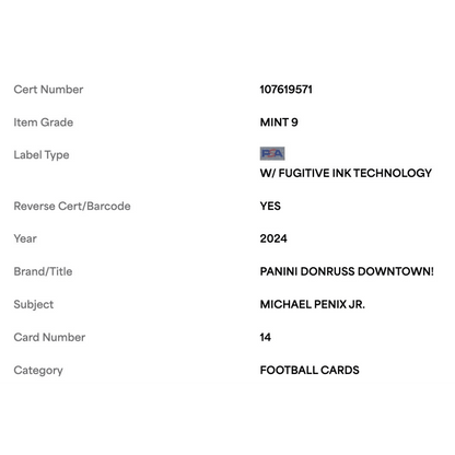 Michael Penix Jr PSA 9 2024 Panini Donruss Downtown! Rookie RC Card #14