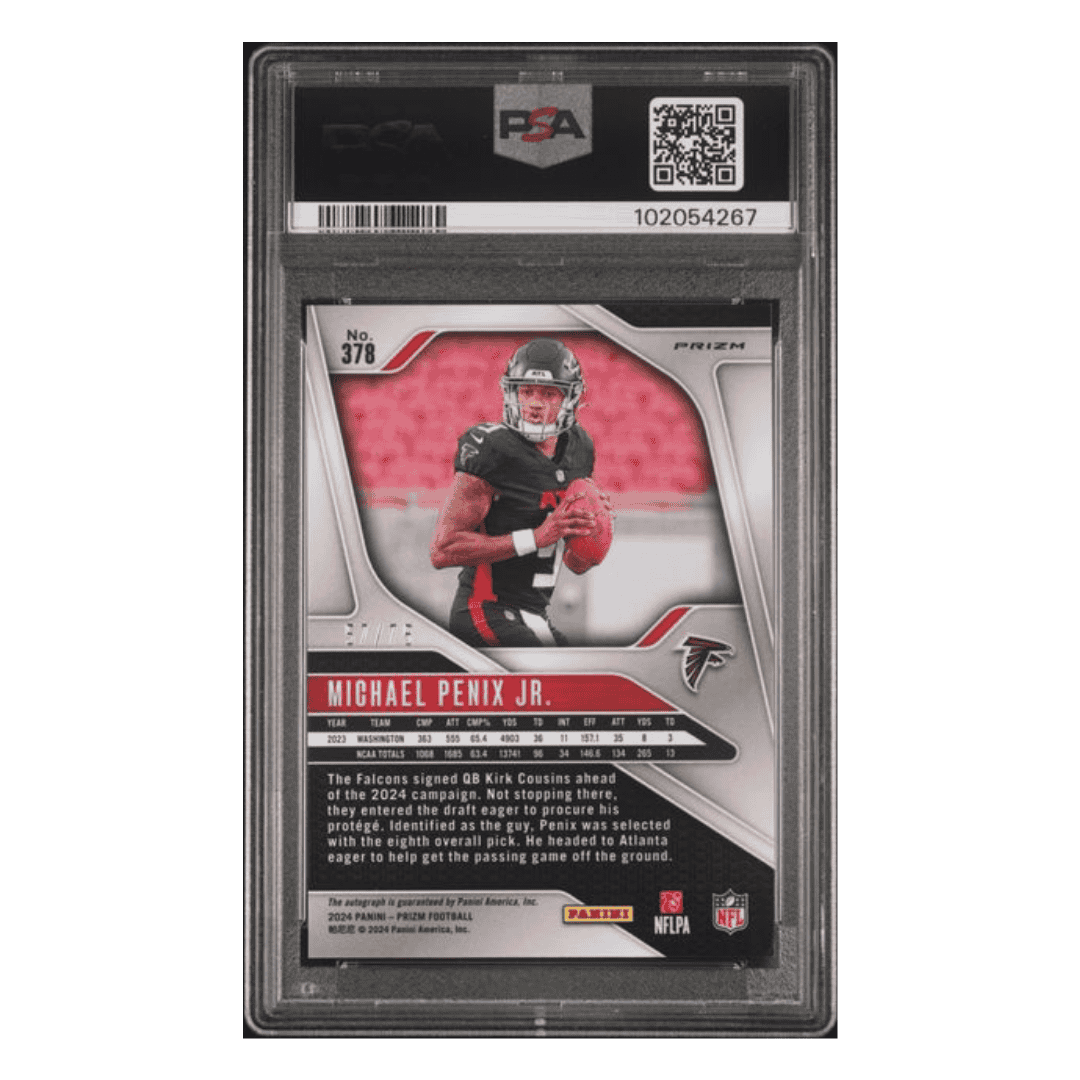 Michael Penix Jr PSA 9 2024 Panini Prizm Autograph Green Scope Rookie RC #d/75 Card #378