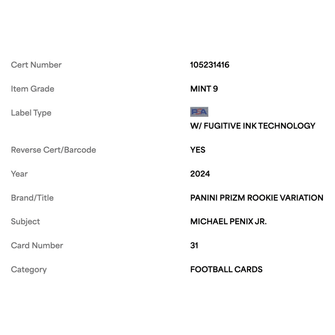 Michael Penix Jr PSA 9 2024 Panini Prizm Rookie Variation Rookie RC Card #31