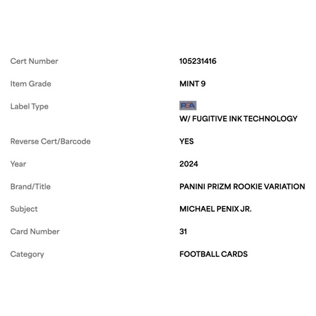 Michael Penix Jr PSA 9 2024 Panini Prizm Rookie Variation Rookie RC Card #31