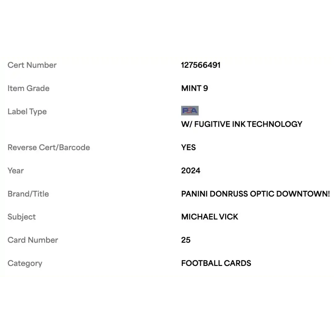 Michael Vick PSA 9 2024 Panini Donruss Optic Downtown! Card #25