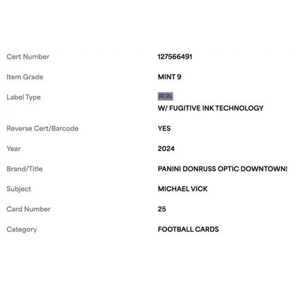 Michael Vick PSA 9 2024 Panini Donruss Optic Downtown! Card #25
