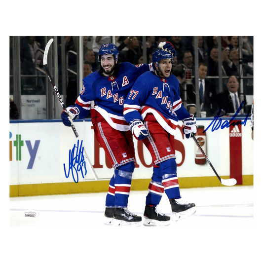 Mika Zibanejad & Tony DeAngelo New York Rangers Dual Autographed Celebration 11x14 Photo - JSA COA