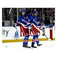 Mika Zibanejad & Tony DeAngelo New York Rangers Dual Autographed Celebration 11x14 Photo - JSA COA