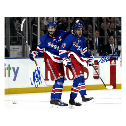 Mika Zibanejad & Tony DeAngelo New York Rangers Dual Autographed Celebration 11x14 Photo - JSA COA
