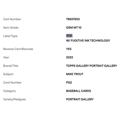 Mike Trout PSA 10 2022 Topps Portrait Gallery Card #PG2